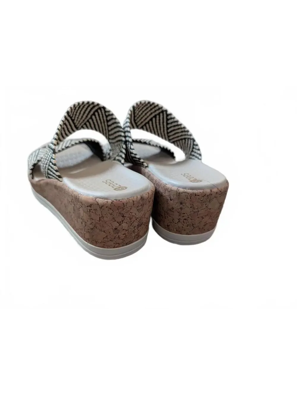 Bzees Women's Wedge Sandals Cork Platform & Black White Striped Straps 7.5 NIB